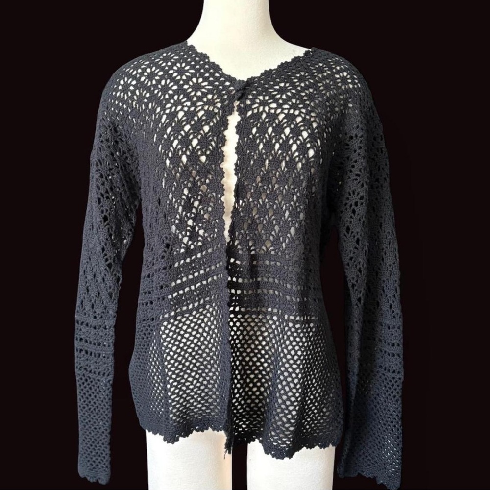 Elegant Black Crochet Women's Sweater